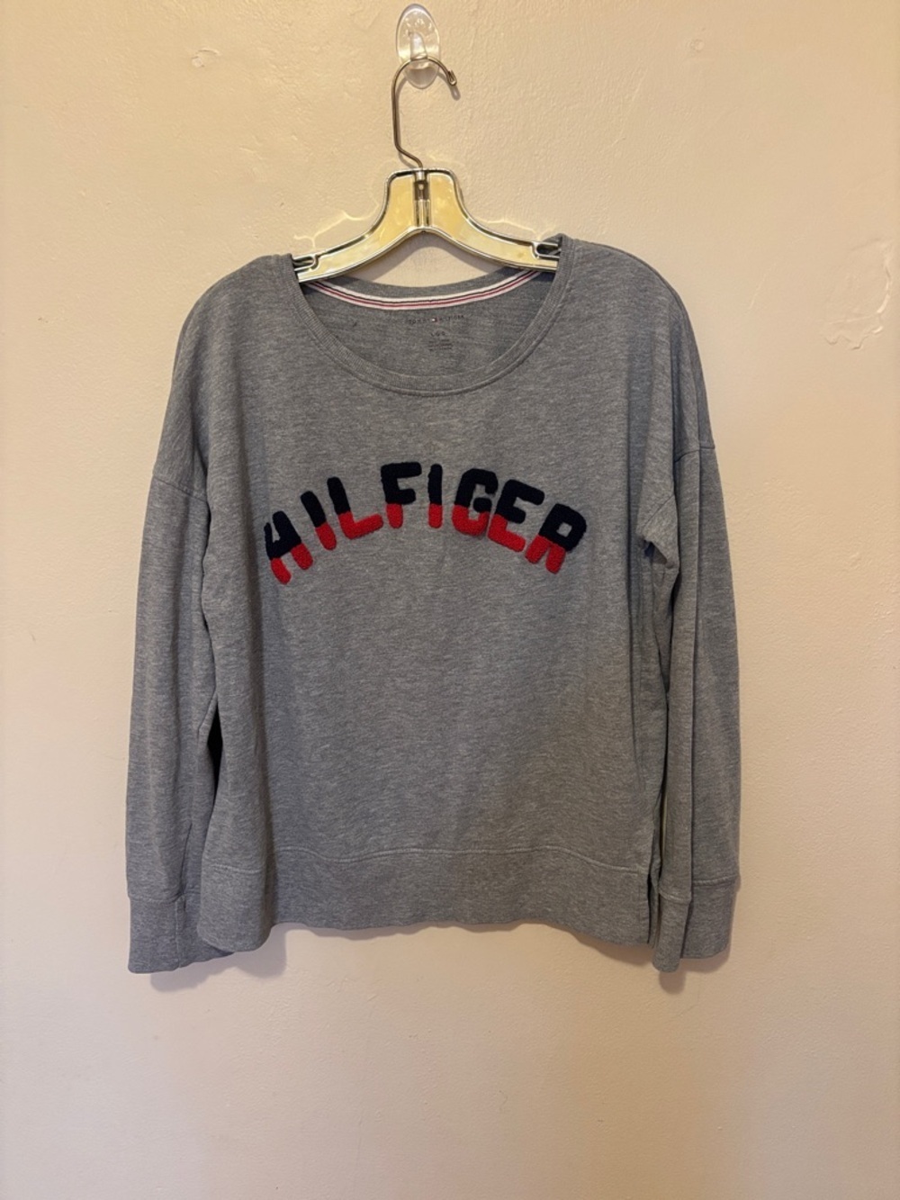 Tommy Hilfiger Gray Crewneck Sweatshirt with Red & Navy Logo